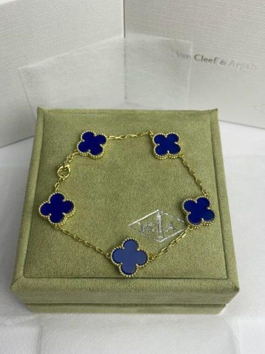 Pulsera Trebol Van Cleef con baño oro 14k + caja de regalo