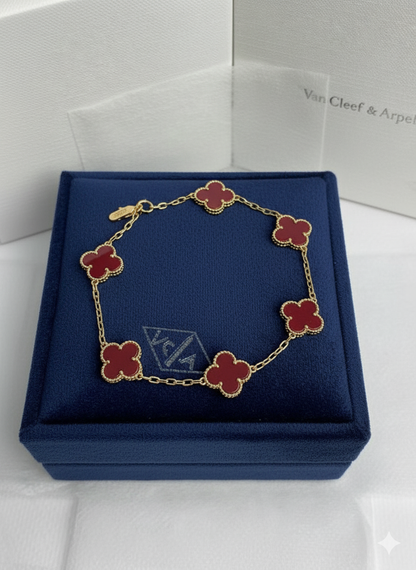 Pulsera Trebol Van Cleef con baño oro 14k + caja de regalo