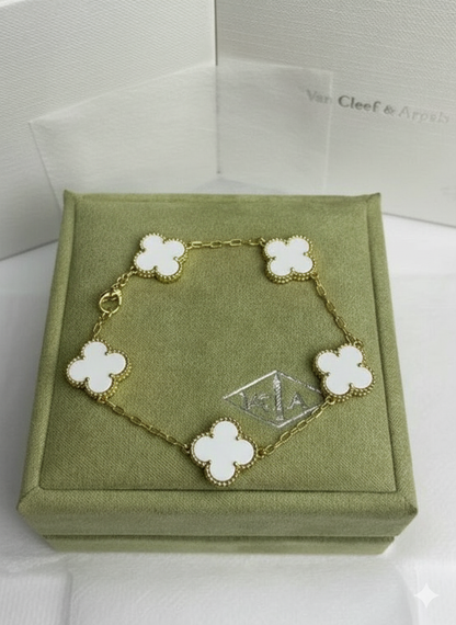 Pulsera Trebol Van Cleef con baño oro 14k + caja de regalo