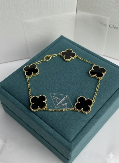 Pulsera Trebol Van Cleef con baño oro 14k + caja de regalo