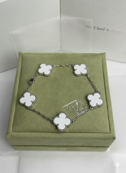 Pulsera Trebol Van Cleef con baño oro 14k + caja de regalo